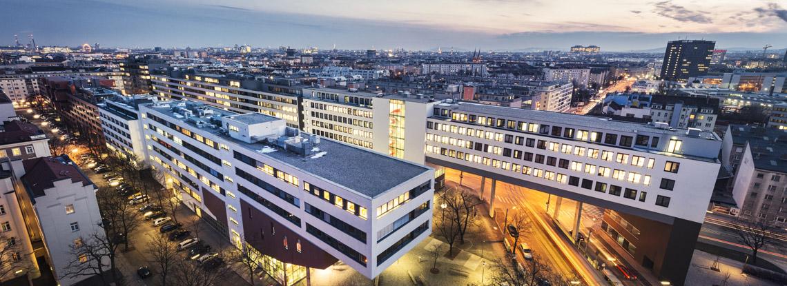 The two buildings of FH Technikum Wien viewed from above
